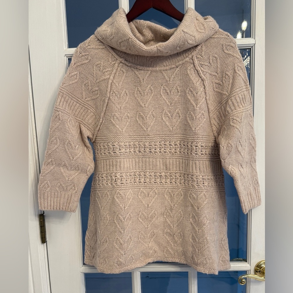 ANTHROPOLOGIE SLEEPING ON SNOW Women's Heart Knit Cowl Neck Wool Sweater Size L